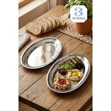 ÖzSa Home Ovalis 2'li Çelik Meyve Salata Meze Tabağı Servis Sunum Parlak Kayık Tabak Seti No: 3