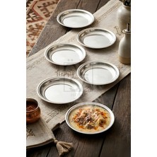 ÖzSa Home Sultan 6 Adet Kelle Paça Tabağı 19 cm Gümüş Yuvarlak Servis Sunum Yemek Tabağı Çelik Çorba Kasesi