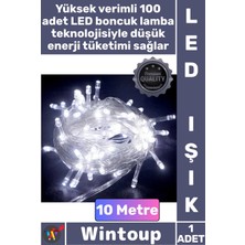 Wintoup #led Dekoratif Aydınlatma Yılbaşı Gece Lambası Beyaz Işık Şeffaf Kablo 10 Metre 100 LED Boncuk Lamba