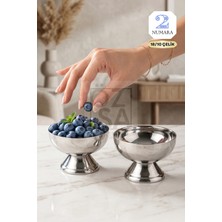 ÖzSa Home Luce Ikili 18/10 Paslanmaz Çelik Dondurma Tatlı Sunum Kasesi Çelik Sunumluk Ikramlık 9cm