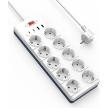 St. Morritz WI-S008 20W Çoklu Akıllı Priz Gan Tech Power Strip Akım Korumalı 14 In 1 2m Beyaz