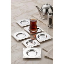 ÖzSa Home 6'lı Hürrem Çay Tabağı - 18/10 Paslanmaz Çelik 6 Kişilik