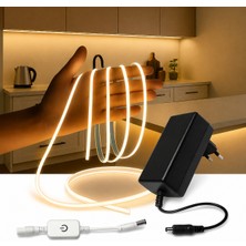 Ledarmy COB LED Şerit 5m 12V Soğuk Beyaz 6500K Işık 320LED/m 8mm IP20 Adaptör ve Dokunmatik Tuş Dahil Yapışkanlı Aydınlatma Hortumu