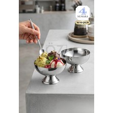 ÖzSa Home Luce Ikili 18/10 Paslanmaz Çelik Dondurma Tatlı Sunum Kasesi Çelik Sunumluk Ikramlık 11CM