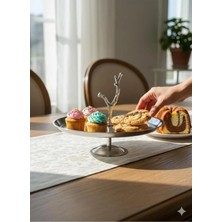 Özburak Elora Çelik Ayaklı Kek Kurabiye Tatlı Ikramlık & Sunum Servis Standı Çap;23 cm Boy:5 cm