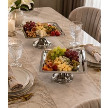 Parla Decor Paslanmaz Çelik 2 Li Kare Ayaklı Sunum Tabağı, Meyve Tabağı, Pasta Tabağı Çok Amaçlı Sunumluk