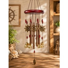WoodBay Ahşap Metal Rüzgar Çanı Denizci Temalı Yelkenli Dümen Figürlü Dekoratif Rüzgar Çanı 75 cm