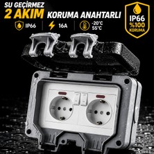 Nexo Dış Mekan 2'li Priz, 2 Akım Koruma Anahtarlı(Ip 66)