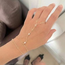 Merve Takı Baklava Detaylı Baget Taşlı Gold Şahmeran