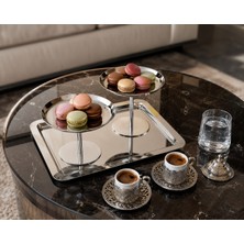 Parla Decor Paslanmaz Çelik Kare Tepsi & 2 Li Dondurmalık, Çerezlik, Ikramlık Çok Amaçlı Sunumluk