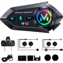 Uravas Store Y12  Motor Kask Kulaklık Rgb Modlu Radyolu Motosiklet Kulaklık 5.3 Bluetooth Intercom