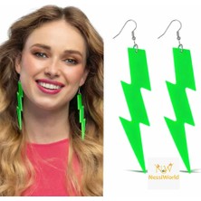 NW NessiWorld 80’ler 90&amp;#39;lar Retro Neon Yeşil Şimşek Küpe 10 cm