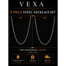 Vexa Aksesuar Slim Duo Arpa ve Ataç 2'li Çelik Kolye Seti