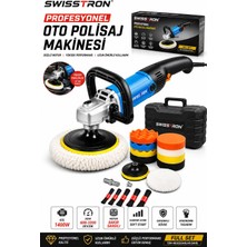 SwissTron 1400W Profesyonel Polisaj Makinesi 180 mm Devir Ayarlı Bakır Sargılı Pasta Cila Çantalı Full Set