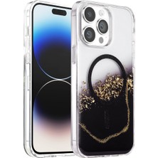 TKÇ Onegif Apple Iphone 14 Pro Max Lotus Simli Magsafe Kapak - Siyah