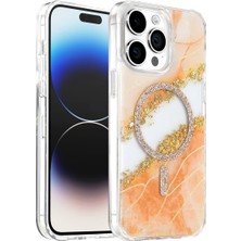 TKÇ Onegif Apple Iphone 14 Pro Max Lotus Simli Magsafe Kapak - Turuncu