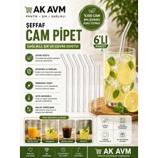 Ak Avm 6'lı Cam Pipet Seti Şeffaf Borosilikat Cam Pipet Yeniden Kullanılabilir Içecek Pipeti