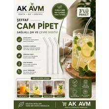 Ak Avm 3'lü Cam Pipet Seti Şeffaf Borosilikat Cam Pipet Yeniden Kullanılabilir Içecek Pipeti