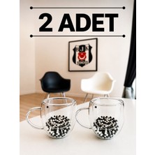 Zürih Collection 2 Adet Beşiktaş Taraftar Kupası- Hediyelik Taraftar Kupa- Çift Cidarlı Cam Kupa - Çay Kupası Kahve Kupası