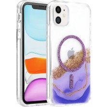 TKÇ Onegif Apple Iphone 11 Lotus Simli Magsafe Kapak - Mor