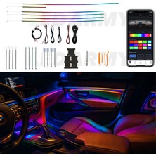 Ledarmy LED araba İçi Ambiyans Seti RGB 64 Renk Bluetooth Destekli Ses Duyarlı Evrensel araç İç Ortam Aydınlatma (Komple Set)