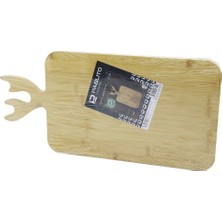 İyisi Var Dikdörtgen Ahşap Bambu Kesim Panosu - Kesme Tahtası Geyik Boynuz Figür Saplı 22X36CM