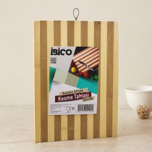 İyisi Var Bambu Kesme Tahtası 20X30X1.3 cm - Beyaz Çizgili Metal Kulplu