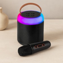 İyisi Var Yuvarlak Bluetooth Kablosuz Karaoke Hoparlör - Mikrofonlu, USB Şarjlı, Işıklı