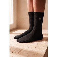 Bony Socks Unisex K&b Nakışlı Soket Çorap Siyah