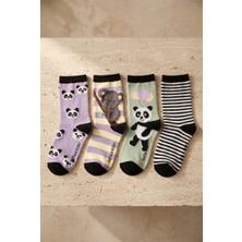 Bony Socks Çocuk 4'l Panda Desenli Pamuklu Soket Çorap