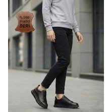 Bonjey Siyah Dikişli Taban %100 Hakiki Deri Su Geçirmez Garantili Kalın Tabanlı Erkek Sneaker Ayakkabı