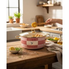 Onedekor Emaye Pink Bird Kızartma Tenceresi Gold