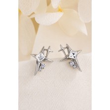 Trend Collection Kadın Gümüş Renk Yıldız Figürlü Zirkon Taşlı Pinterest Küpe