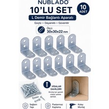 Nublado 10’lu L Köşe Bağlantı Aparatı 30X30X22 mm – Mobilya Raf Dolap Ahşap Sabitleme Montaj Vidaları Dahil