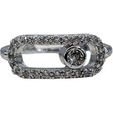 Stelle Jewelry Messika Model Çelik Taşlı Yüzük Kadın Oval Tasarım Şık Zarif Ayarlanabilir Yüzük