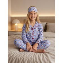Enie Kız Çocuk Pamuklu Hello Kitty Desenli Uzun Kollu Pijama Takımı + Göz Bandı