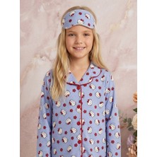 Enie Kız Çocuk Pamuklu Hello Kitty Desenli Uzun Kollu Pijama Takımı + Göz Bandı