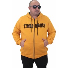 Moc Grande Mocgrande Fermuarlı Kapuşonlu Büyük Beden Sweat Time Money 23218 Hardal