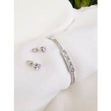 Devi Fashion Devilux Kelepçe Bileklik Zirkon Taşlı Küpe Seti