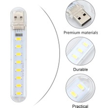 Dmay USB 8 LED Beyaz Işık Gece Lambası  Adaptör - Laptop - Powerbank Uyumlu LED Kamp Işığı