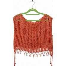 Reyn Handmade El Örgüsü Bakır Gold Pırıltılı Ajurlu Crop Yazlık Bluz – Sedef Payet Detaylı
