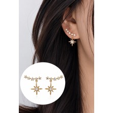 Trend Collection Kadın Gold Kutup Yıldızı Sallantılı Taşlı Küpe