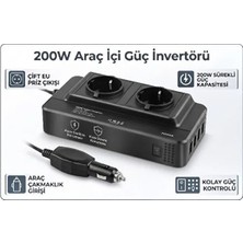 Forestia 200 Watt 12-220 Volt Araç Içi Çevirici Inventer & 2 Ac Priz + 4 USB 4.8A Çıkışlı Araç Içi Şarj Elekrik Cihazı