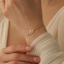 Nox Jewelry 14 Ayar Altın Kaplama Zirkon Taşlı Nazar Gözü Kadın Gümüş Bileklik - CBS00106