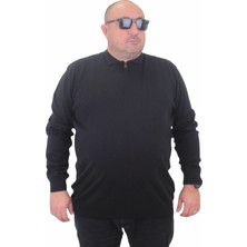 Moc Grande Erkek Polo Yaka Fermuarlı Triko Kazak Sıyah Büyük Beden Günlük Stil