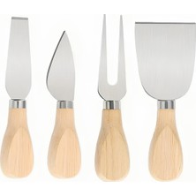 AyrStore Aee 4'lü Paslanmaz Çelik Peynir Bıçağı Seti Ahşap Saplı Tadım Sunum Tereyağı Bıçakları