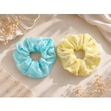 Gmn Collection Yeni Sezon Kadın Renkli Papatya Desenli  Lastikli Scrunchie 2li Toka Seti