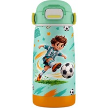 Puccon 420 ml Açık Yeşil Futbol Desenli Erkek Çocuk Okul Matarası Paslanmaz Çelik Termos - 60021
