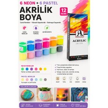 Artlantis Neon ve Pastel Akrilik Boya 12 Renk 1 Paket Monalisa 22 ml 12 Li Akrilik Boya Resim Dersi Tuval Ahşap Taş Boya Seti