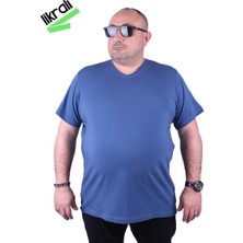 Moc Grande Mocgrande Erkek Büyük Beden Likralı Basic V Yaka Tişört 11170 Indıgo